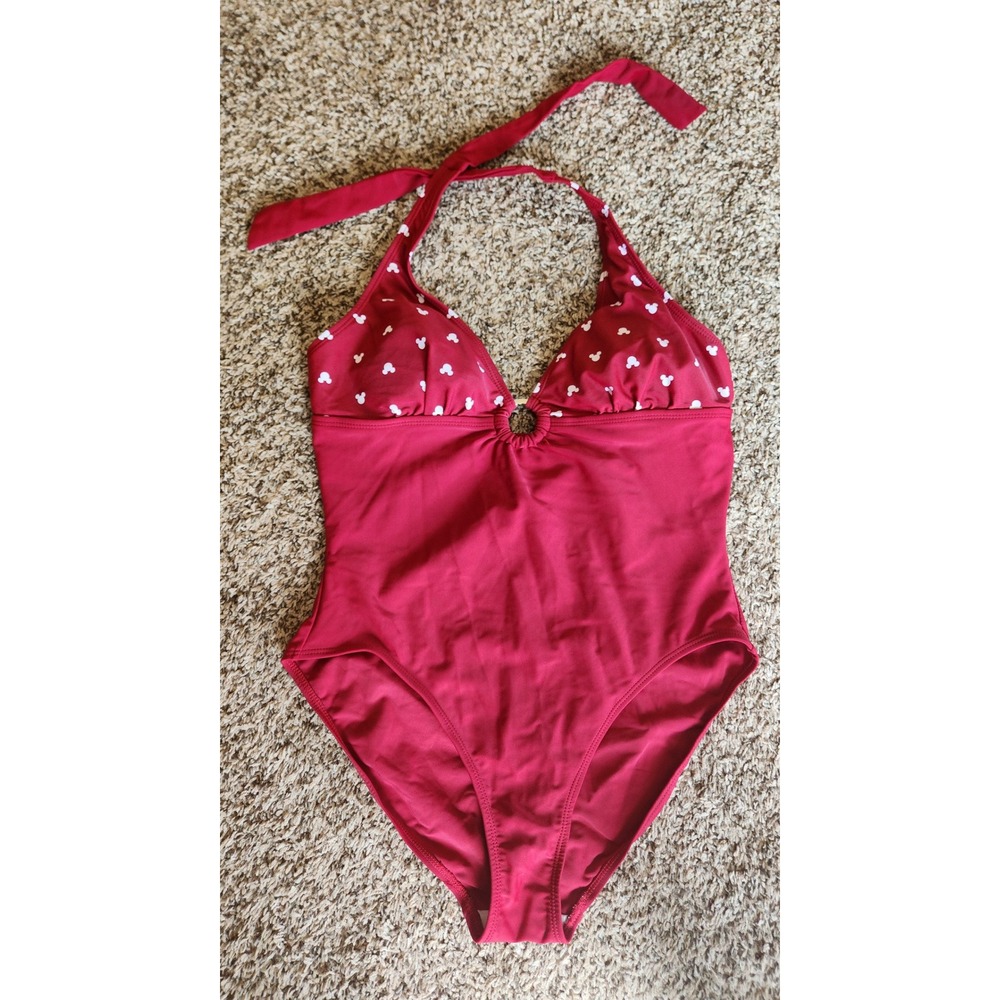 Disney Shopping Red Mickey Mouse Halter One Piece Swimsuit O-Ring Size 12 100405